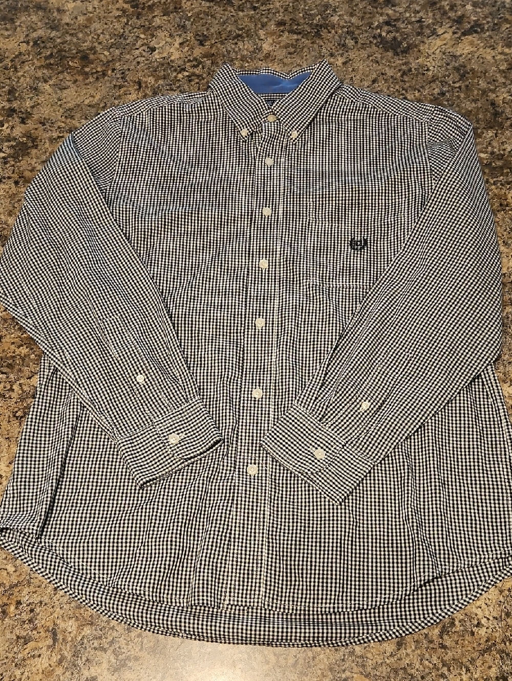 Chaps Black and White Gingham Button-Down Dress Shirt - Medium